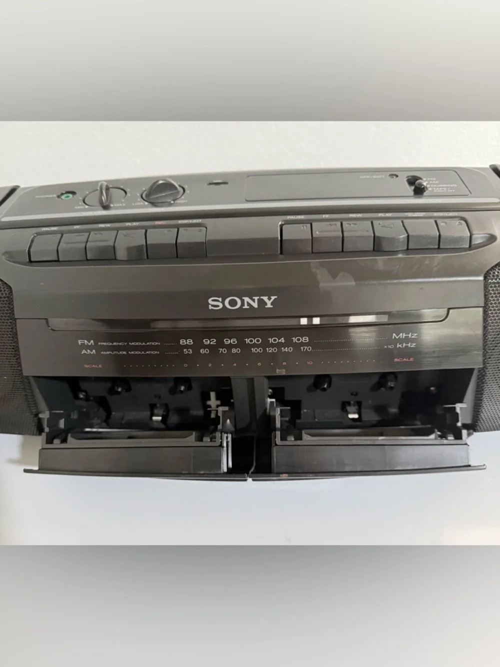 Vintage Sony Black Portable Boombox with AM/FM Radio and Dual Cassette
